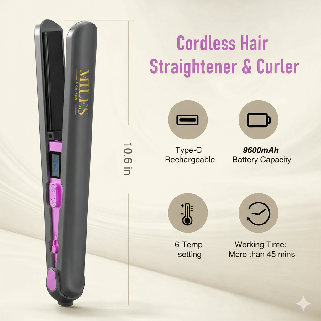 Miles London — Ultra Smooth-Pro.  9600 mAh Cordless Hair Straightener